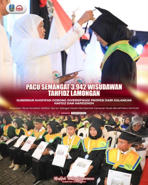Gubernur Khofifah hadiri ribuan wisudawan Tahfidz dan Hafidz - hafidzoh Lamongan. (Ist) 