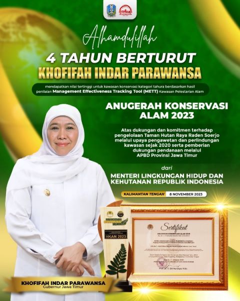 Gubernur Khofifah sabet Anugerah Konservasi Alam empat tahun berturut-turut 2019-2023. (Ist) 