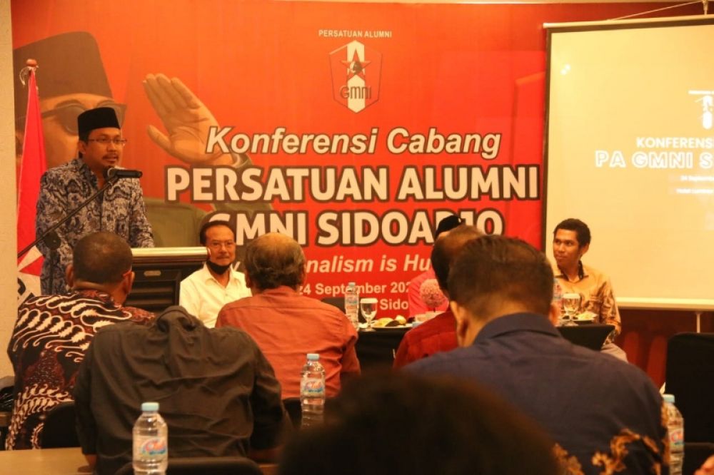 Bupati Sidoarjo Gus Muhdlor saat menghadiri konfercab GMNI di Hotel Luminor Sidoarjo. (Ist) 