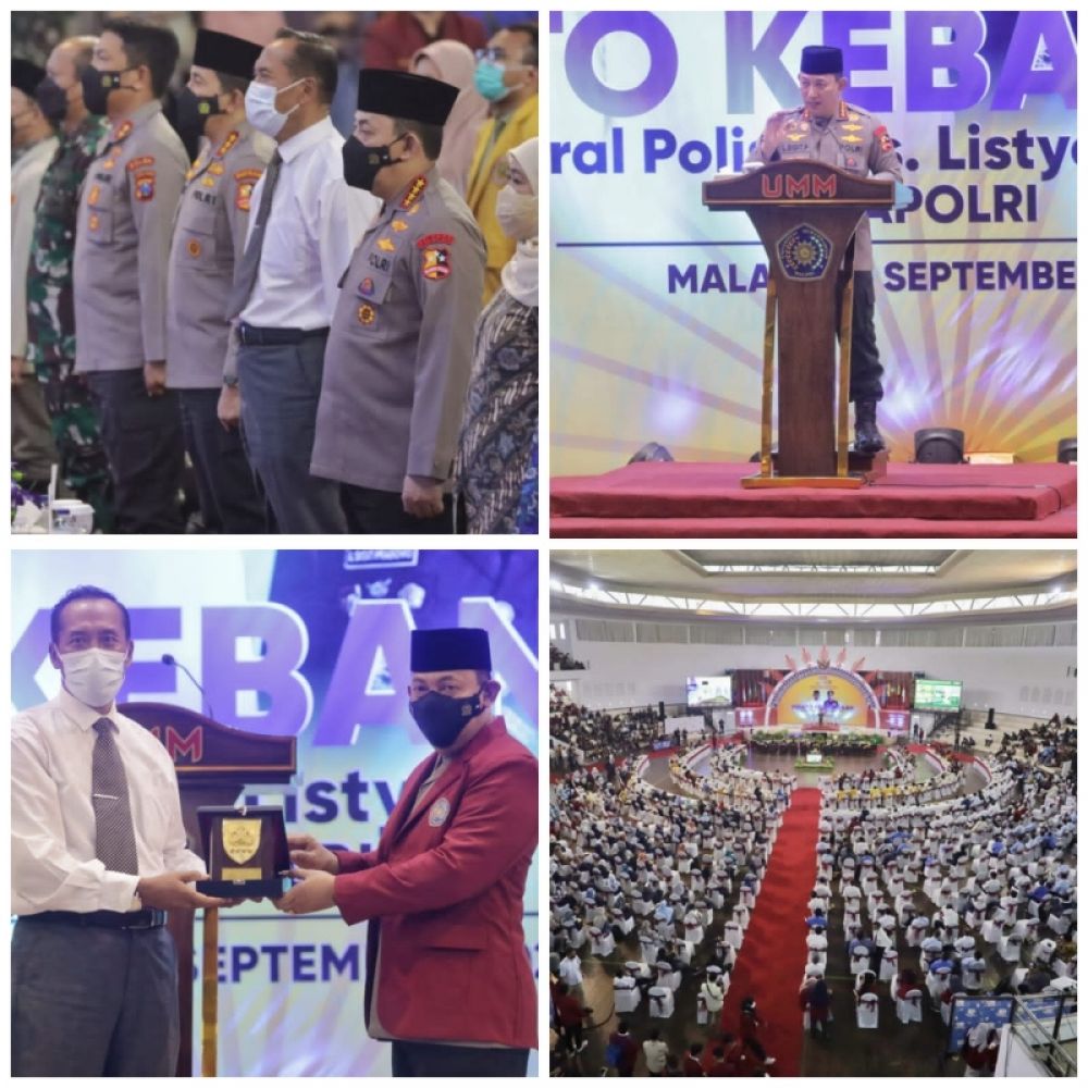 Kapori Jenderal Pol Listyo Sigit berikan pidato Kebangsaan kepada Angkatan Muda Muhammadiyah di kampus UNM Malang. 