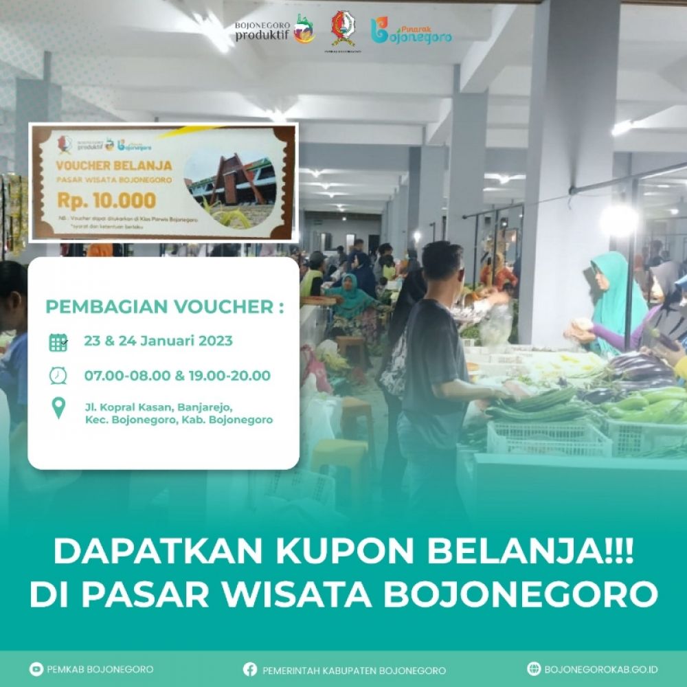 Pemkab Bojonegoro akan bagikan kupon belanja lagi di Pasar Wisata. (Ist) 