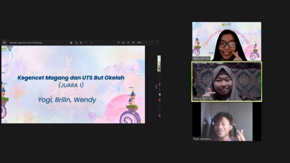 Prestasi membanggakan dalam bidang debat kembali ditorehkan oleh Yogi Lesmana dari FEB, Wendy Belinda Tiantini dari FIB, dan Brillin Yapply dari FISIP. Ketiganya berhasil meraih Juara I FOHS Project National Debate Competition UPN Veteran Jakarta. (ist) 