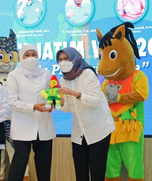 Gubernur Khofifah hadiri peluncuran maskot Porprov VII Tahun 2022 di pendopo Jember. (Ist) 
