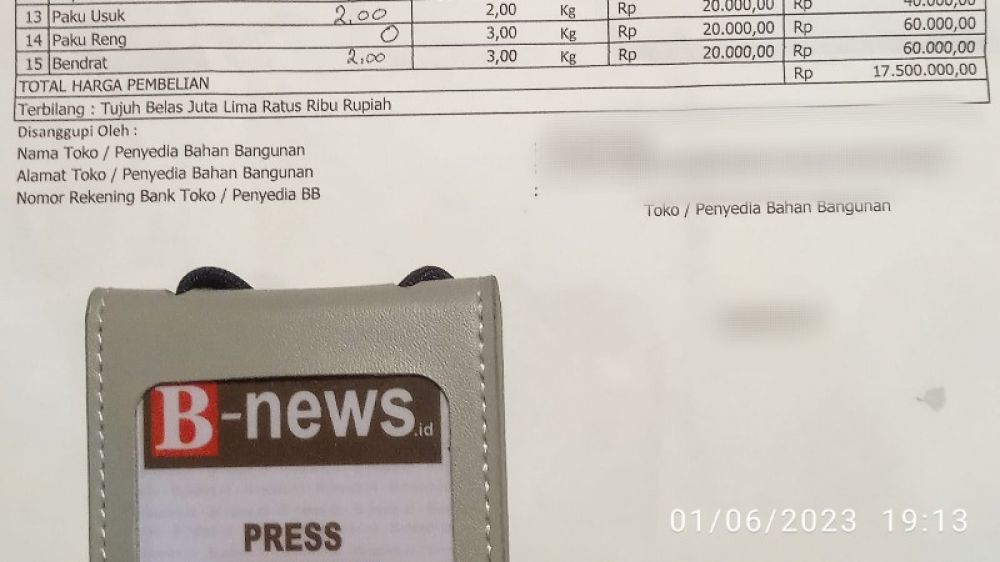 Bukti lembar DRPB yang diterima dari petugas pendamping program BSPS 2023. (Ist) 