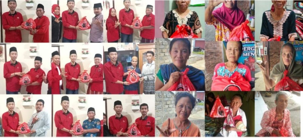 Pengurus Anak Cabang (PAC) dan pengurus ranting PDI Perjuangkan Kecamatan Sempu ngabuburit sembari bagikan paket sembako, Selasa (11/04/2023).( irw) 