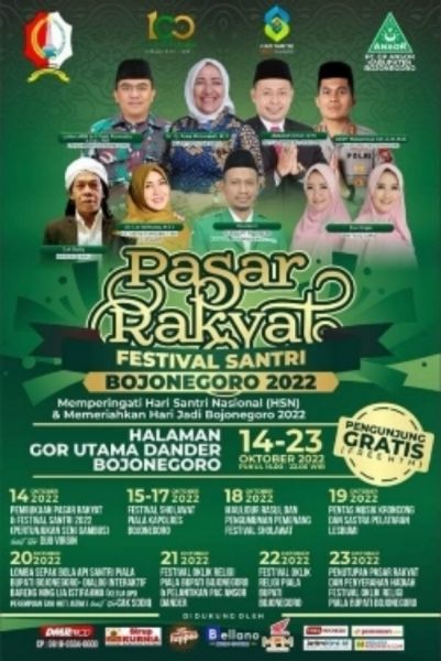 Dalam rangka Hari Jadi Kabupaten Bojonegoro ke 345 Tahun 2022, pemkab Gandeng GP Ansor menggelar Pasar Rakyat dan Festival Santri di GOR Utama Desa Ngumpakdalem Kecamatan Dander. (Ist) 