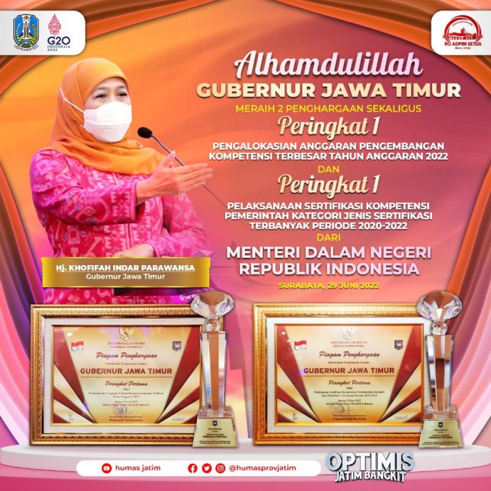 Gubernur Khofifah didampingi Kepala BPSDM Kemendagri saat launching expose sistem informasi kapasitas SDM terpadu. (Ist) 