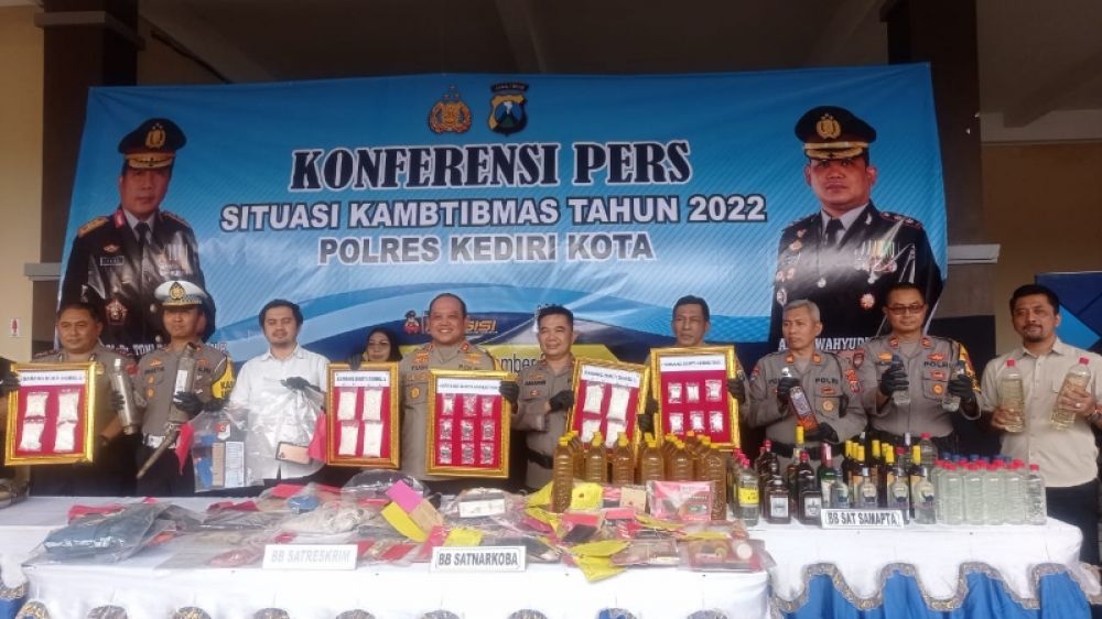Kapolres, Kediri Kota AKBP Wahyudi gelar rilis pengungkapan kasus kriminalitas tahun 2022. (Ist) 