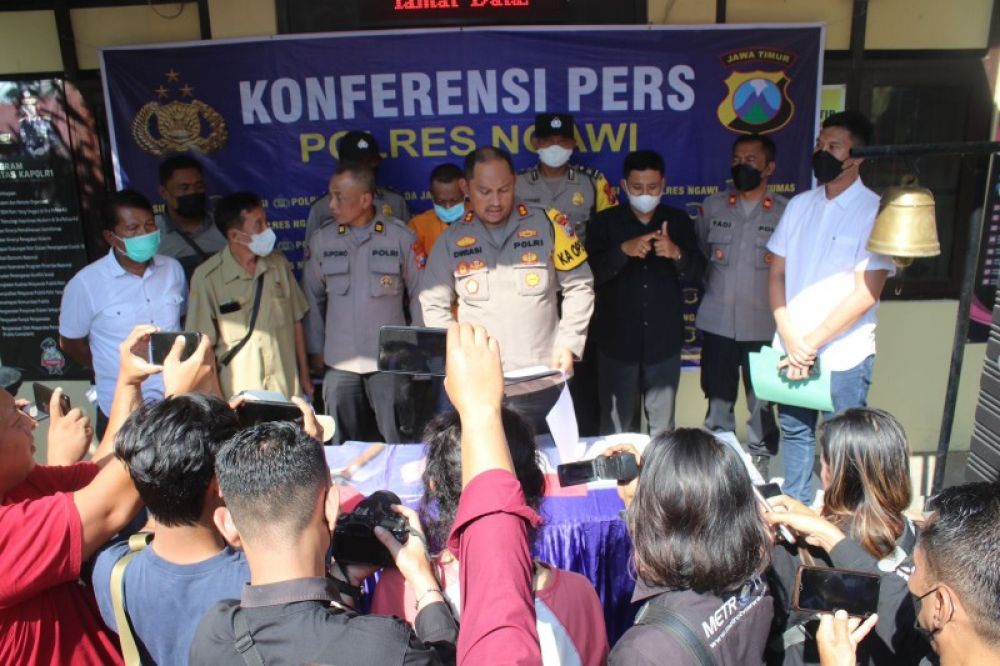 Kapolres Ngawi rilis pengungkapan kasus pencabulan oknum guru spiritual. (Ist) 