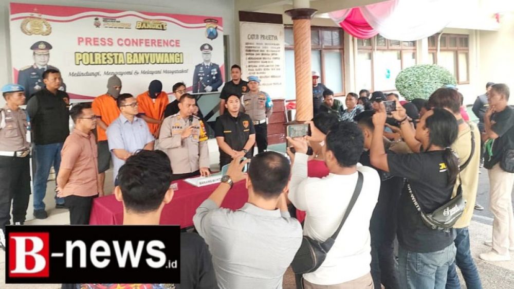 Press Conference Polresta Banyuwangi ungkap kasus penimbunan BBM illegal jenis solar, Selasa (18/7/2023) Sore. (Irw) 