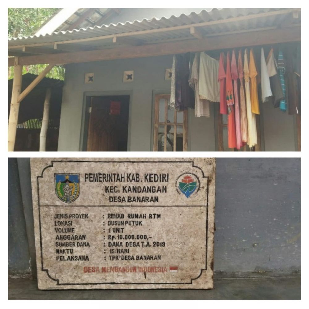 Program Bedah Rumah Tahun 2019 di Desa Banaran Kecamatan Kandangan Kediri menyisakan masalah yang diduga dimainkan dan salah sasaran. (Ist) 