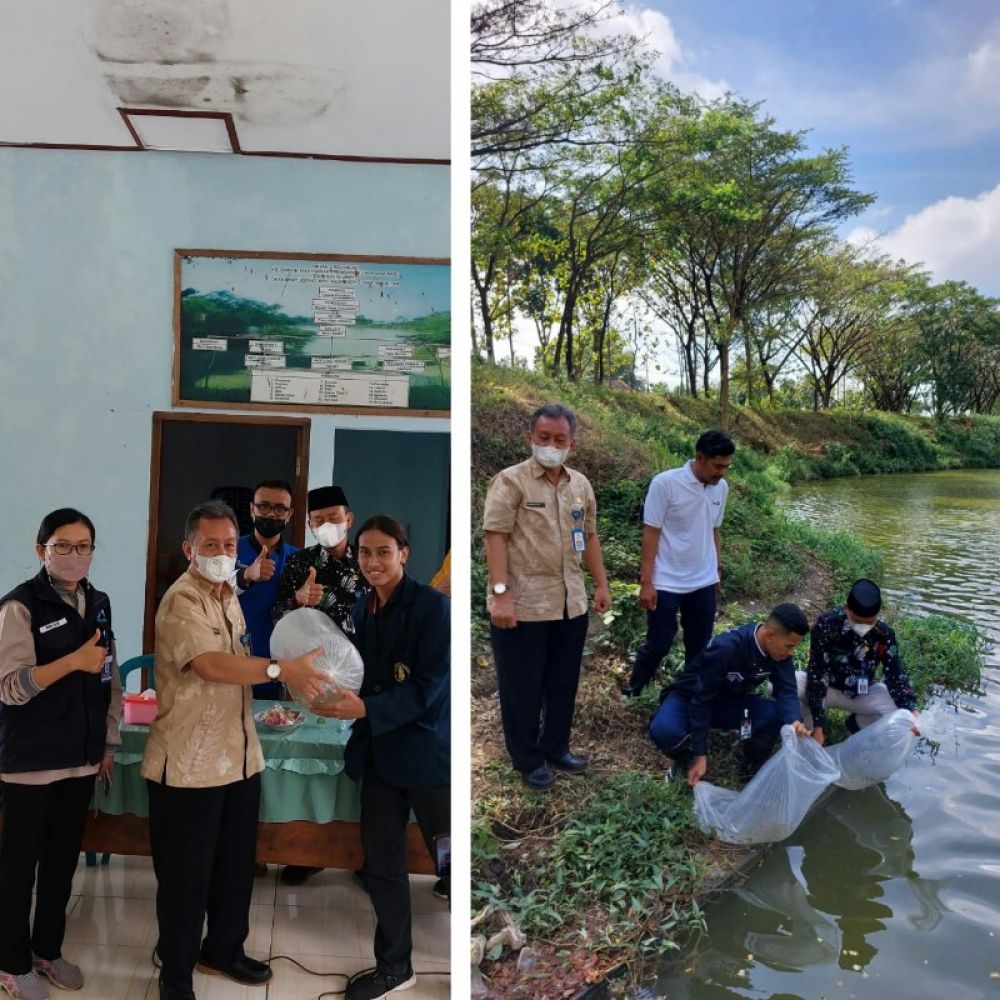Kegiatan penaburan benih ikan di waduk Klumpit oleh mahasiswa Universitas Brawijaya (UB) Malang bersama perwakilan Dinas Peternakan dan Perikanan Kabupaten Magetan. (ist) 