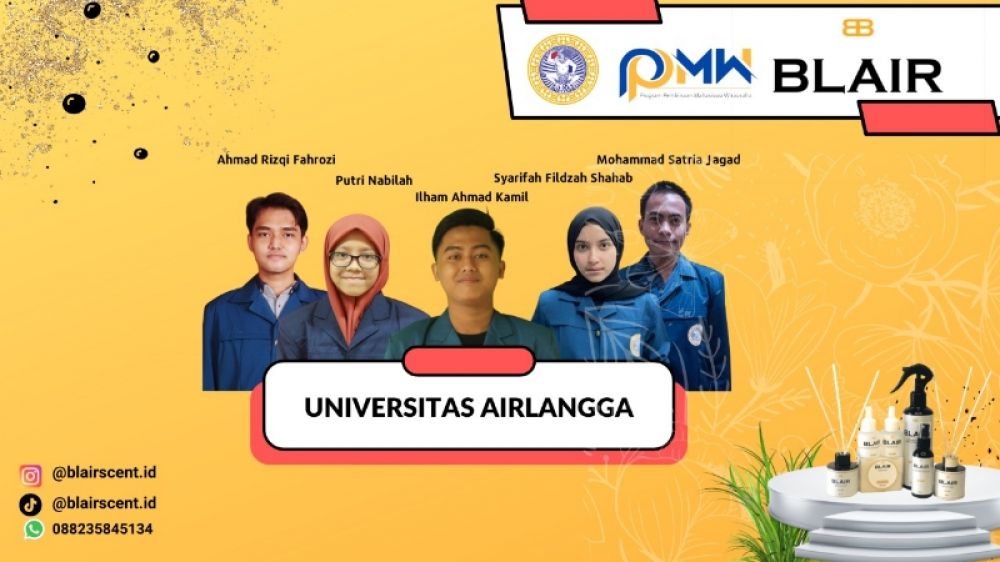 Mahasiswa Universitas Airlangga (UNAIR) berhasil mendapatkan pendanaan dalam Program Pembinaan Mahasiswa Wirausaha (P2MW) Kemdikbud Ristek RI. Ilham Ahmad Kamil, Mohamad Satria Jagad, Ahmad Rizqi Fahrozi, Syarifah Fildzah Shahab, dan Putri Nabilah. (Ist) 